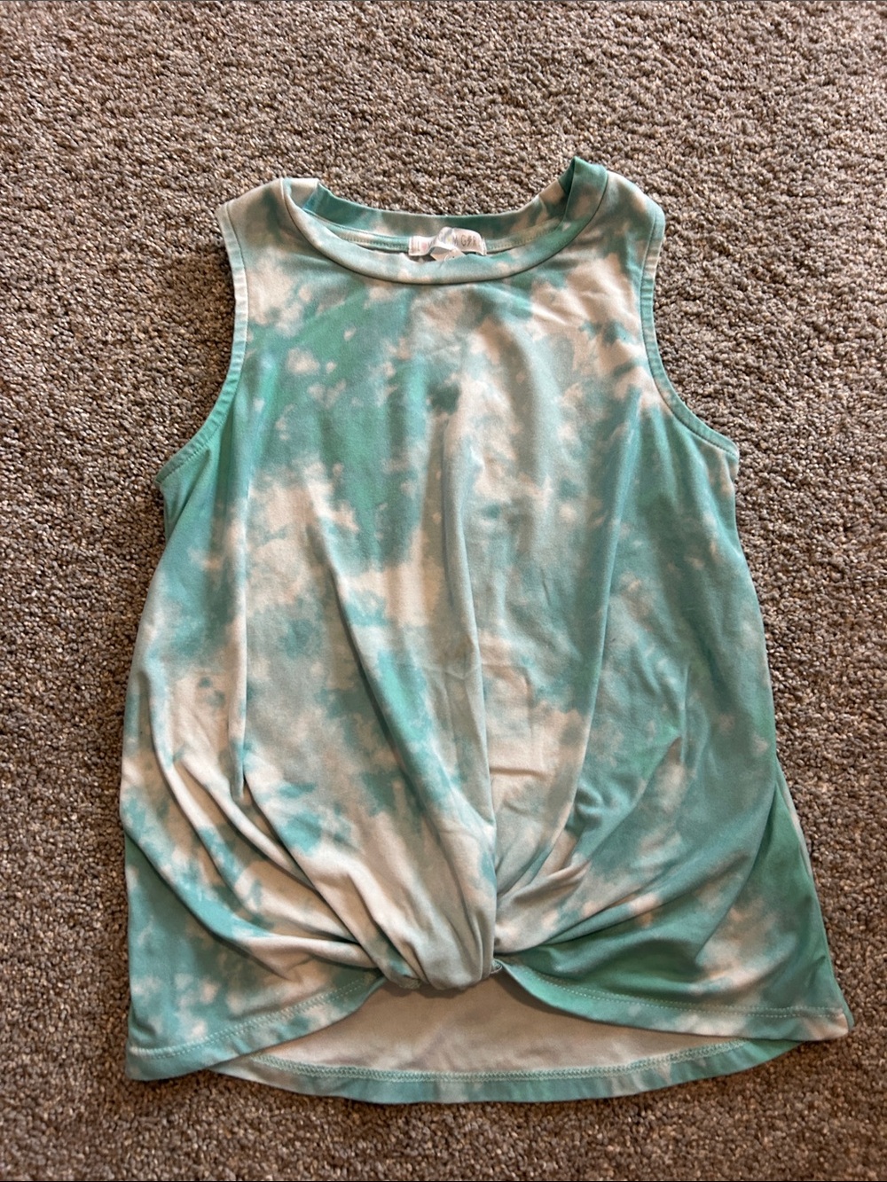 Kids Tie-Dye Twist Front Tank Top - Teal & White